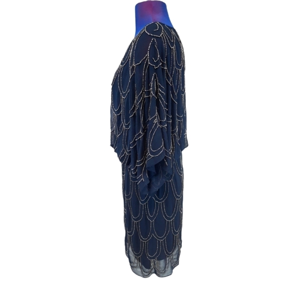Cache Beaded Blouson Navy Chiffon Cocktail Dress Size 2‎ Women's - Picture 5 of 12